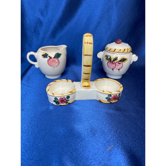 Vintage Nasco Porcelain Creamer and Sugar Dish with Caddy - Picture 6 of 8